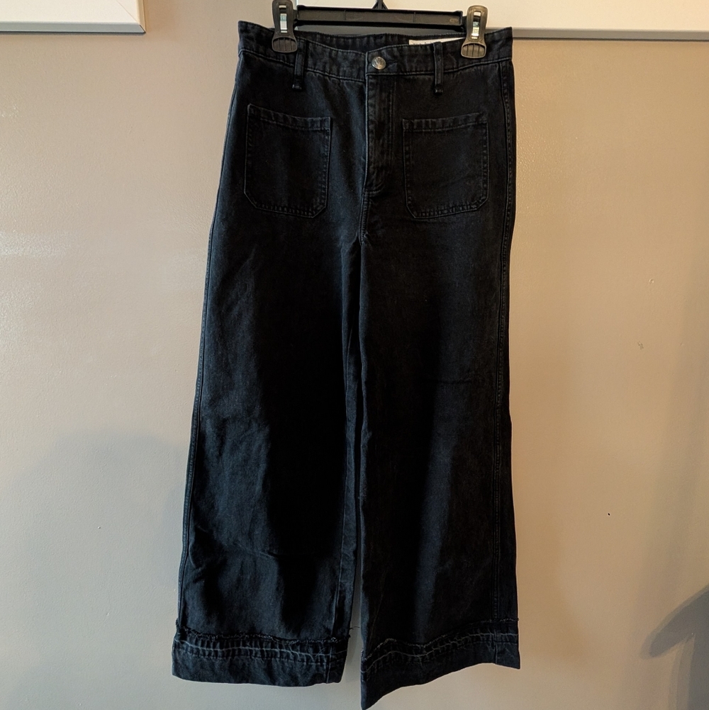 Rag N Bone Black Melina Patch Pockets Wide Leg Jeans Wide-Leg Denim Pants